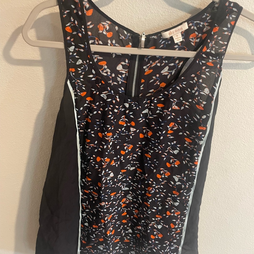 Ella‎ Moss Black and Orange Silk Floral Top Size Medium